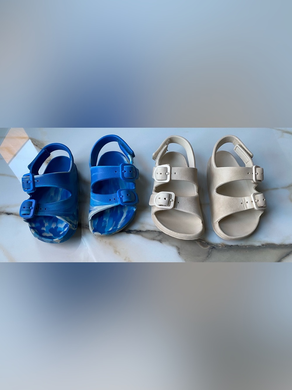 Wonder Nation Toddler Kids EVA Two Buckle 2- Pack Tan/Blue Swirl Sandals - 9/10T
